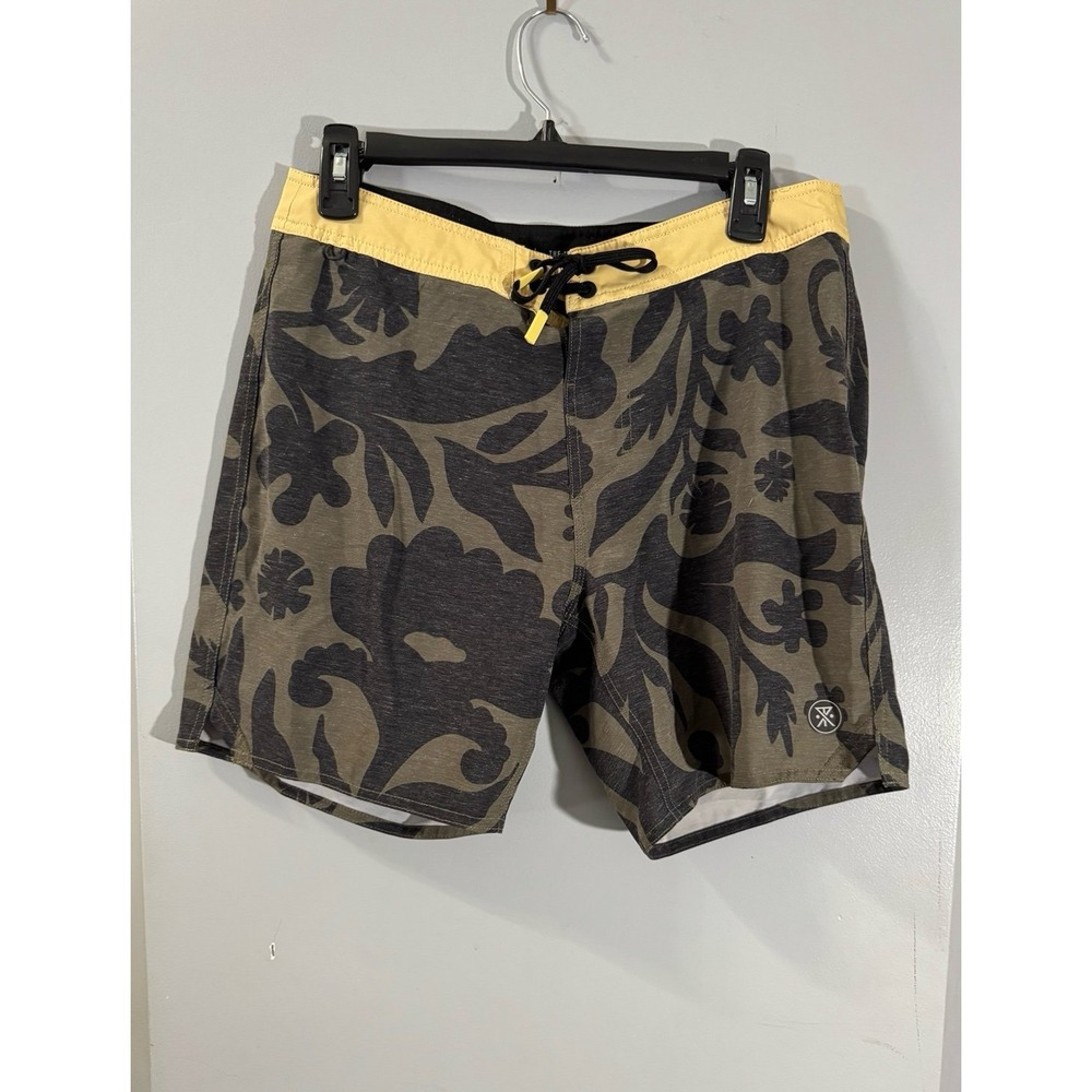 Roark The Passage boardshorts‎ green black yellow floral 6" inseam men's